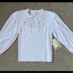 Nation LTD White Puff Sleeve Blouse with Tie Front M
